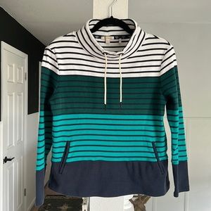 Barbour beacon brand striped mock neck sweater drawstring neckline &pockets
